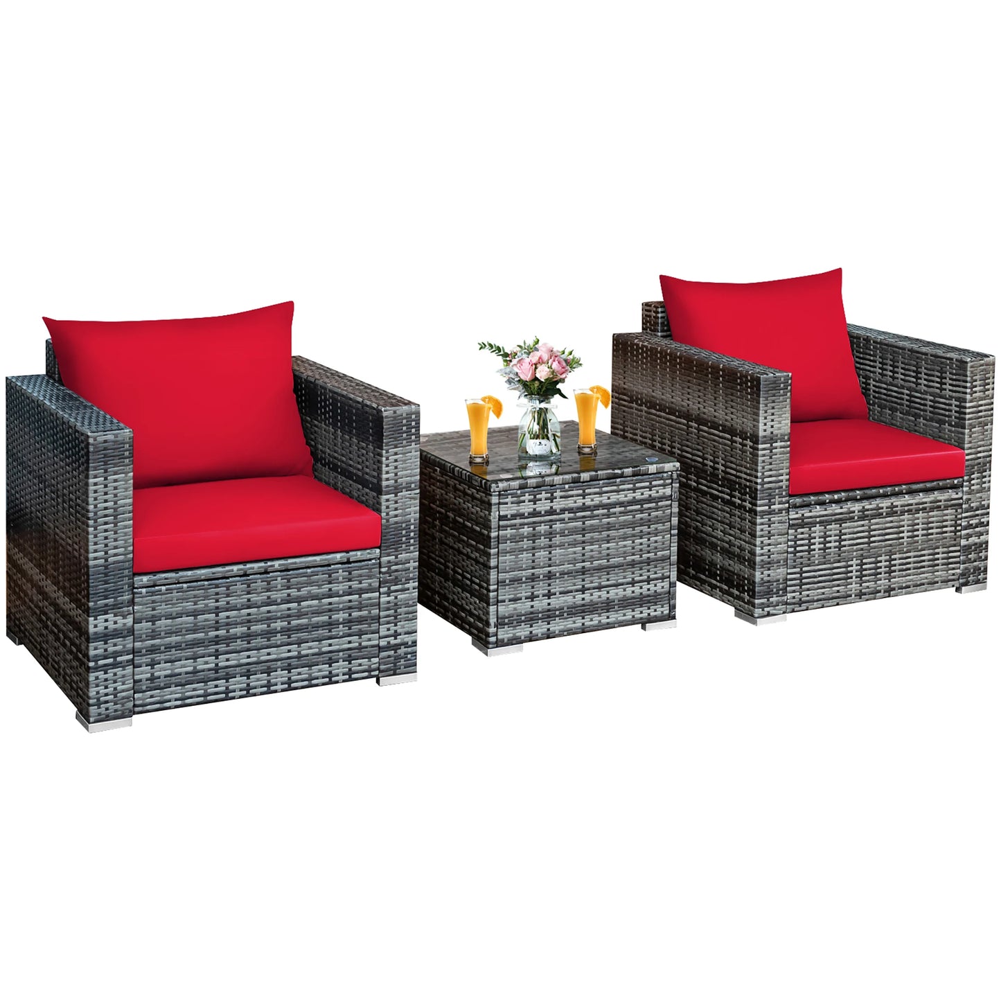 HOMASIS 3 Piece Outdoor Rattan Patio Furniture Set With Cushion