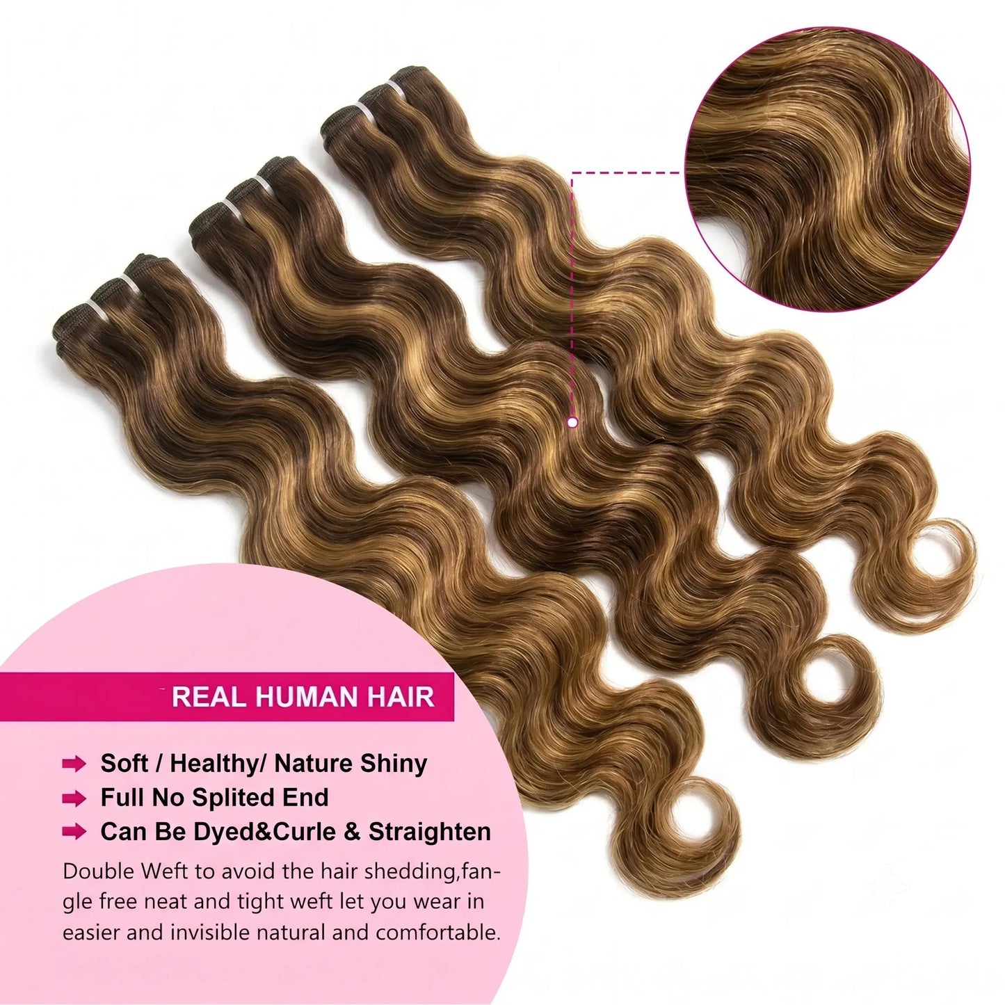 Gefily Brazilian 16A Ombre Body Wave Bundles Extensions