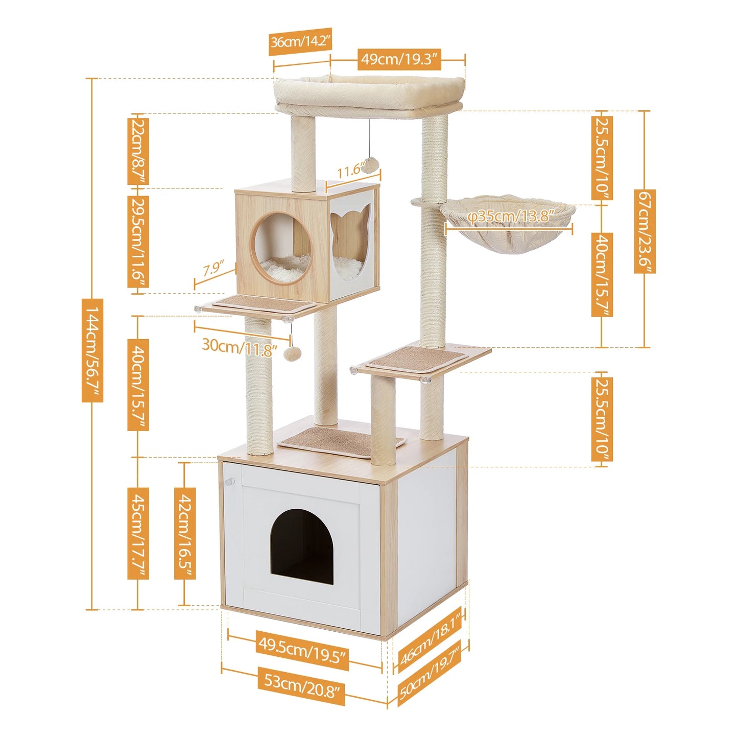 Pawz Wooden Cat Tower With Scratching Posts Hammock And Perch