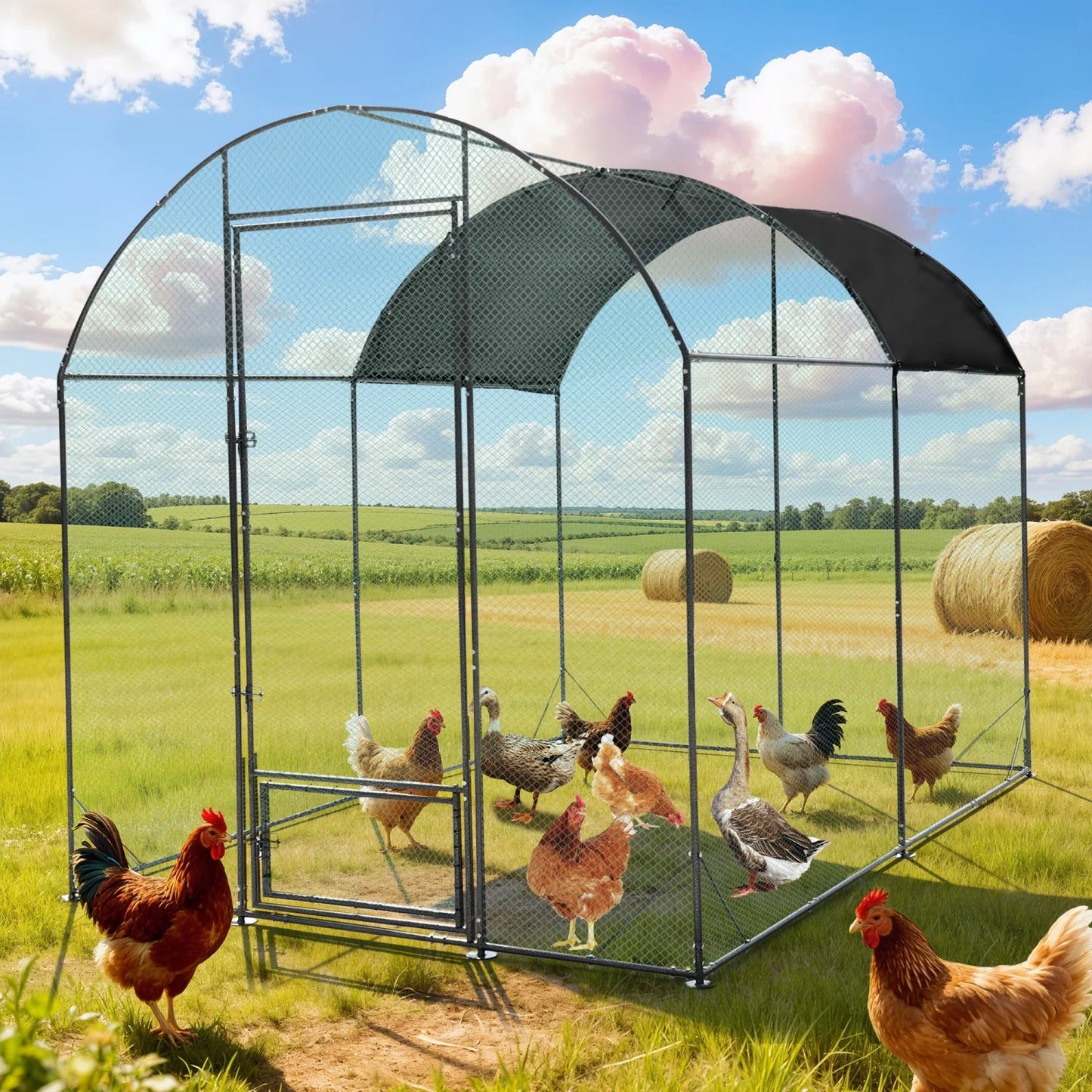 Bingopaw Metal Chicken Coop Cage With Nylon Netting And Cover
