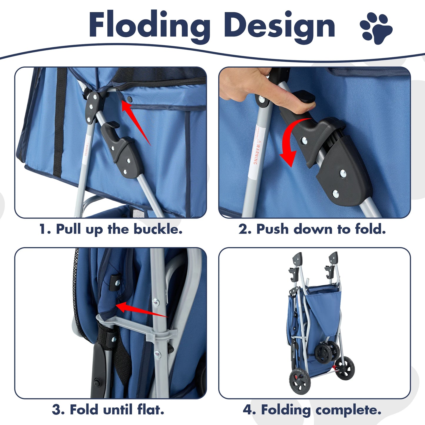 Foldable Pet Stroller With Three Shock Absorbing Wheels And Basket