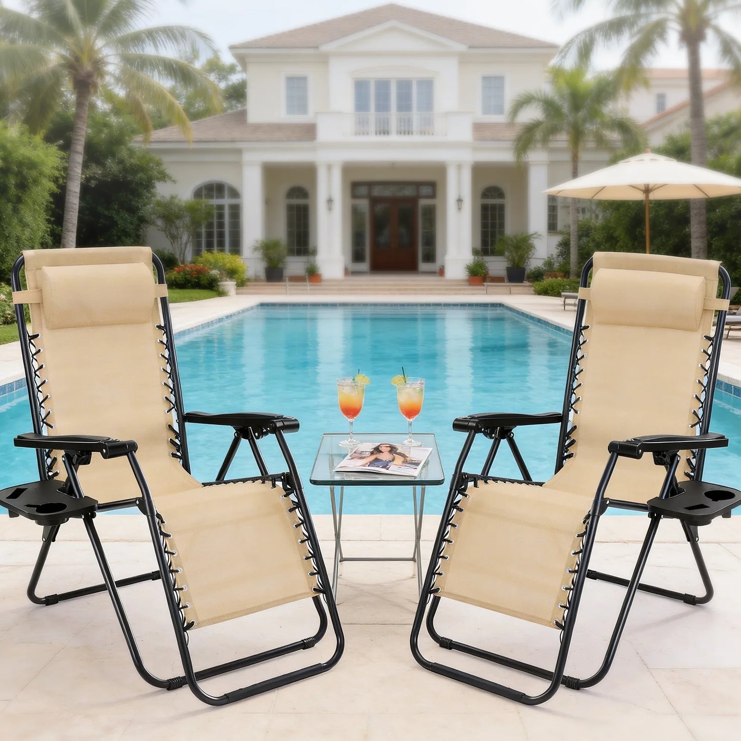 JHK Zero Gravity Outdoor Folding Recliner With Cup Holder