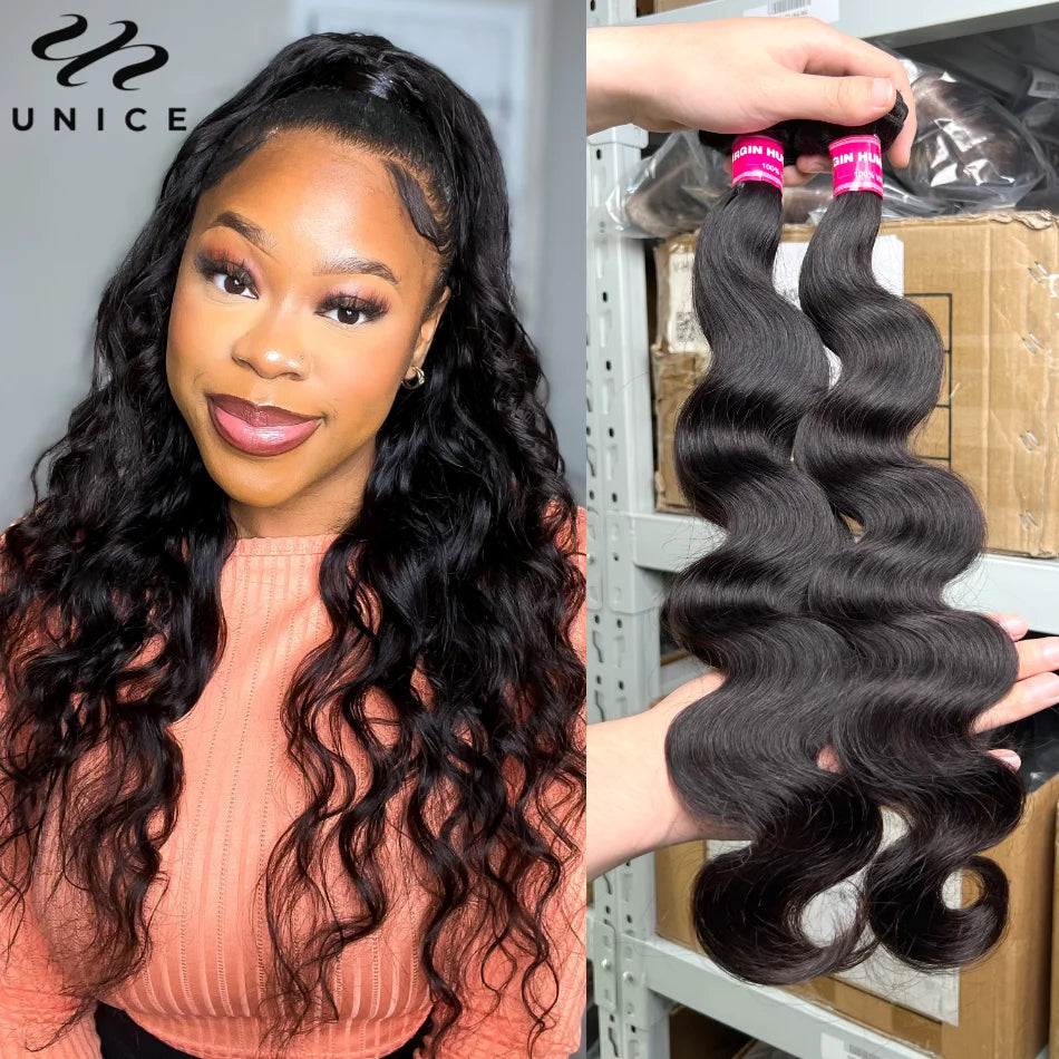 Unice Body Wave Bundles 100% Human Hair Virgin Brazilian Weave Extensions