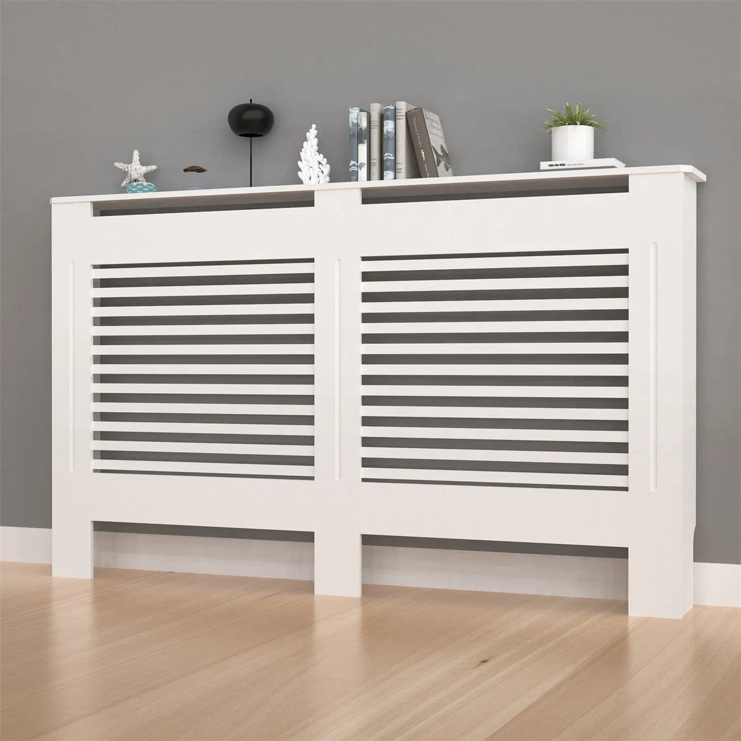 Modern Wood Radiator Cover With Storage Shelf And Grill Design