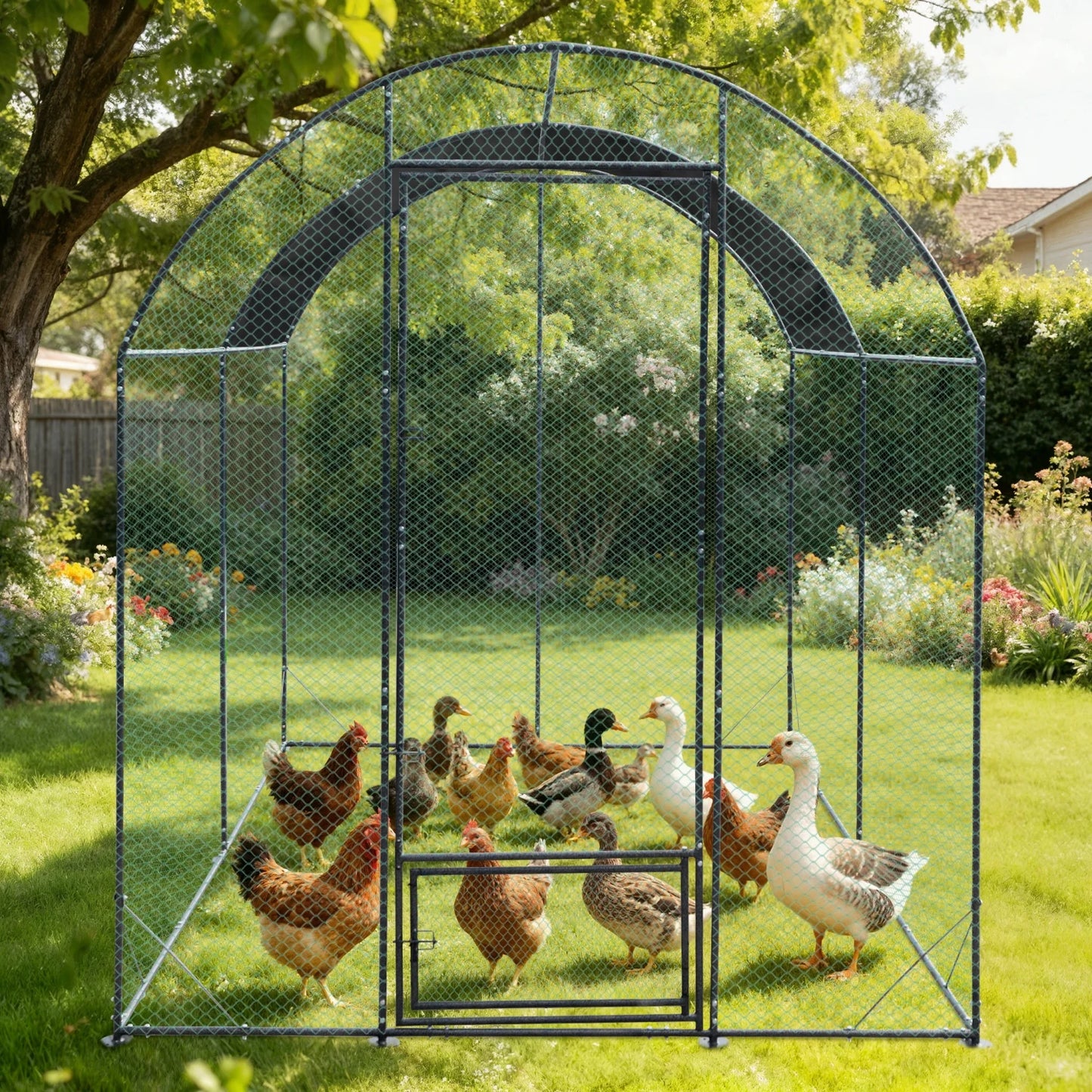 Bingopaw Metal Chicken Coop with Netting for Outdoor Walk-in Enclosure