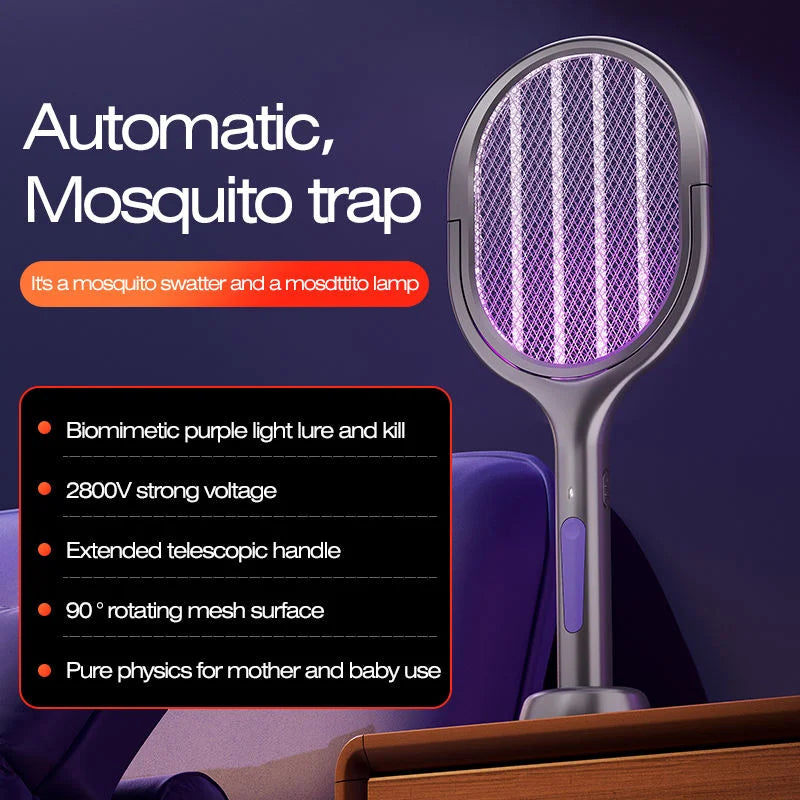 USB Rechargeable Electric Mosquito Swatter With LED Lure Lamp