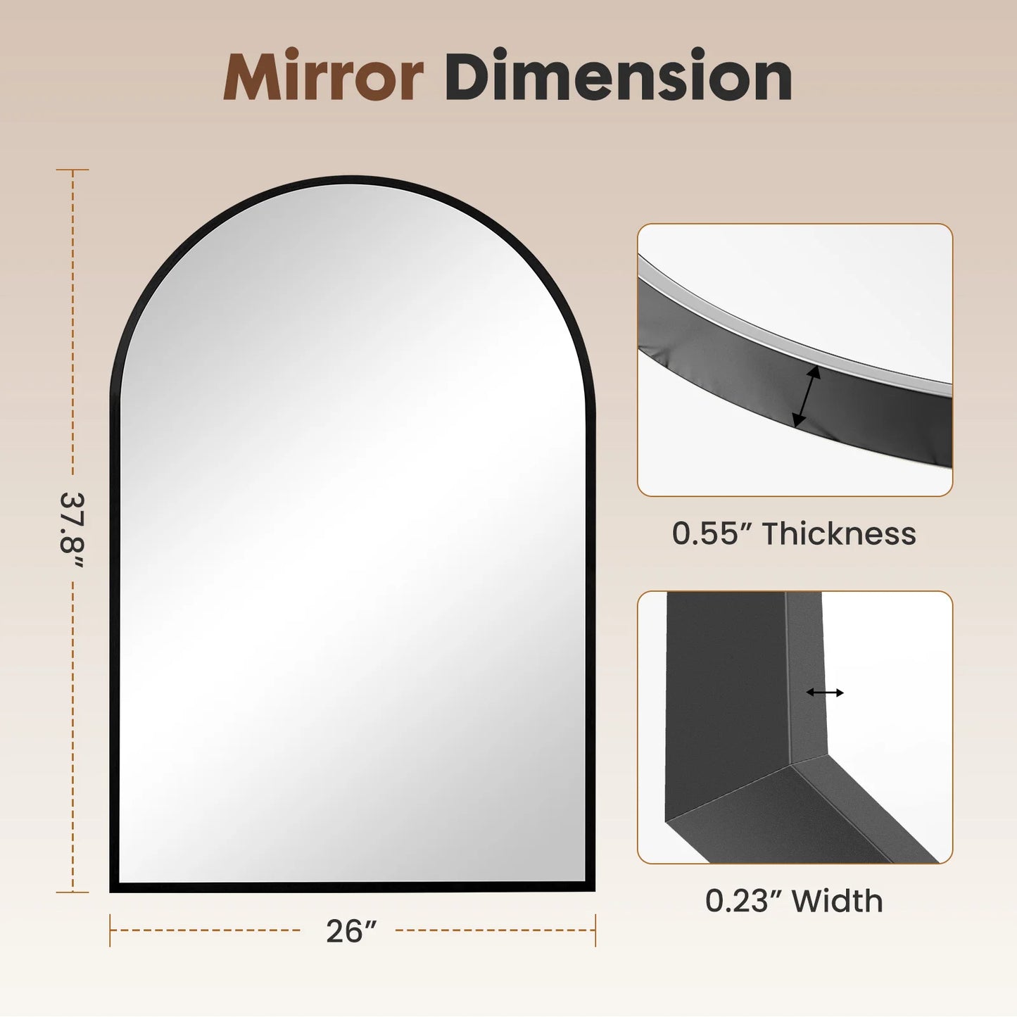 JHK Modern Arched Metal Framed Wall Mirror For Home Decor