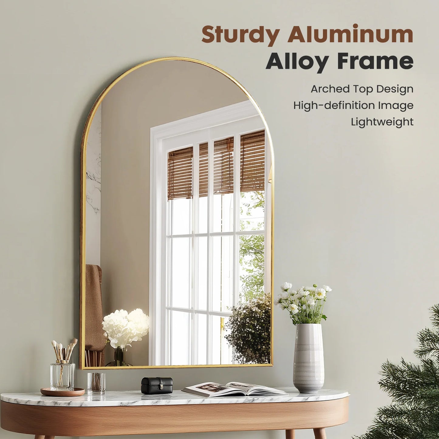 JHK Modern Arched Metal Framed Wall Mirror For Home Decor