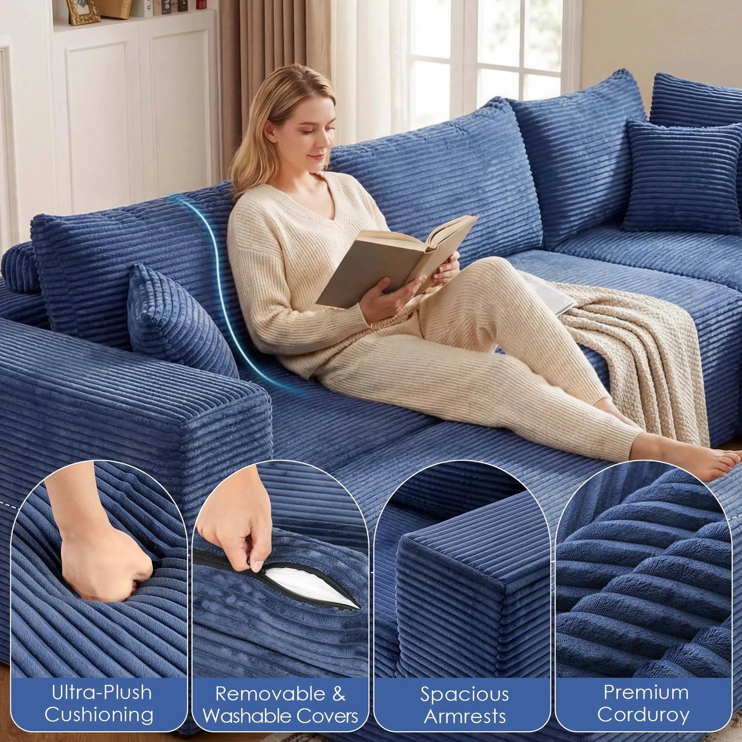 Redlife Contemporary Modular Sectional Sofa With Ottoman