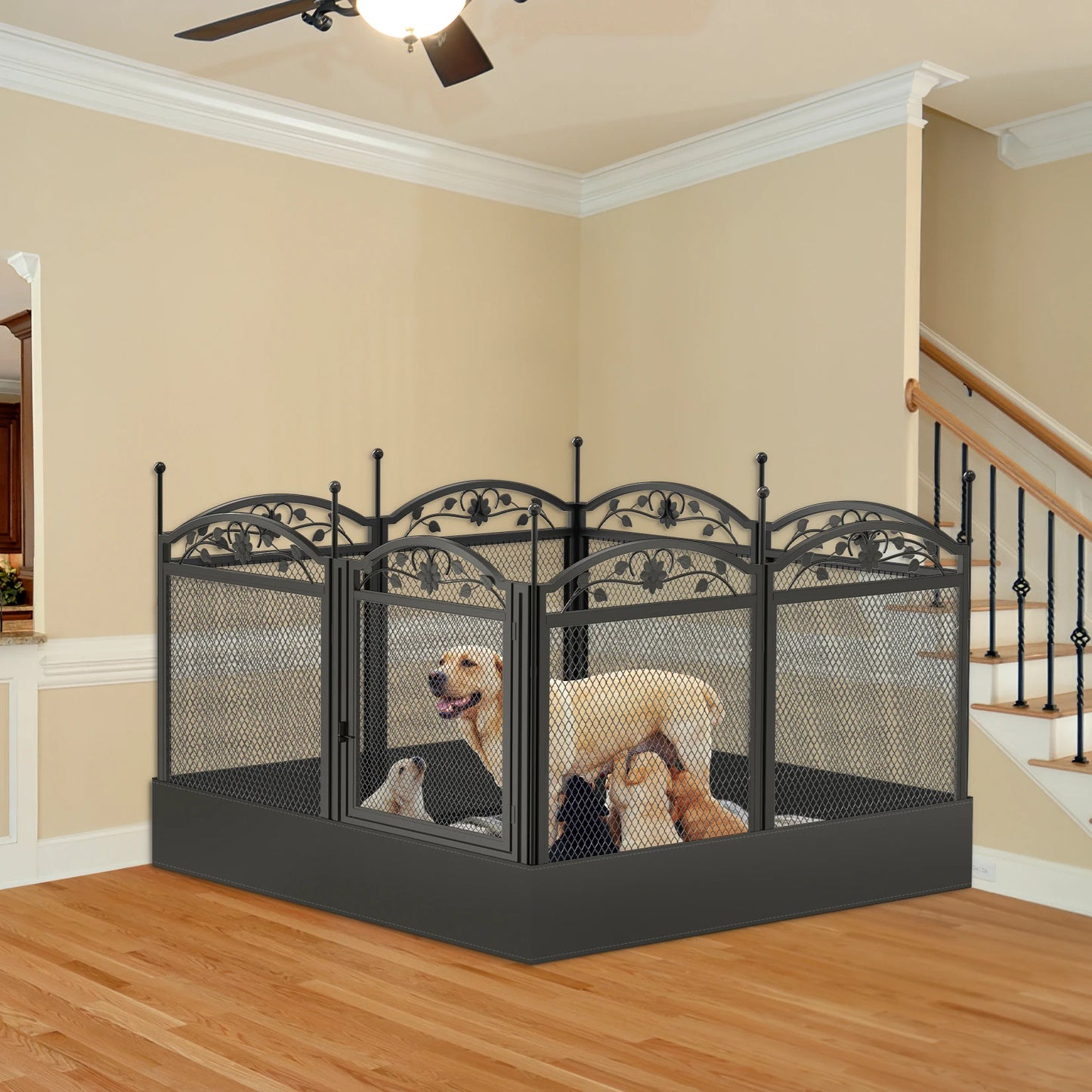Bingopaw Eight Panel Heavy Duty Metal Dog Playpen With Pad