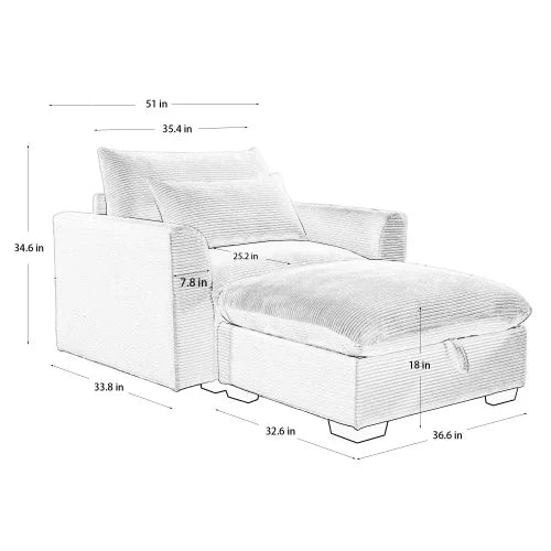 Modern Green Corduroy Modular Sofa With Storage Ottoman For Living Room