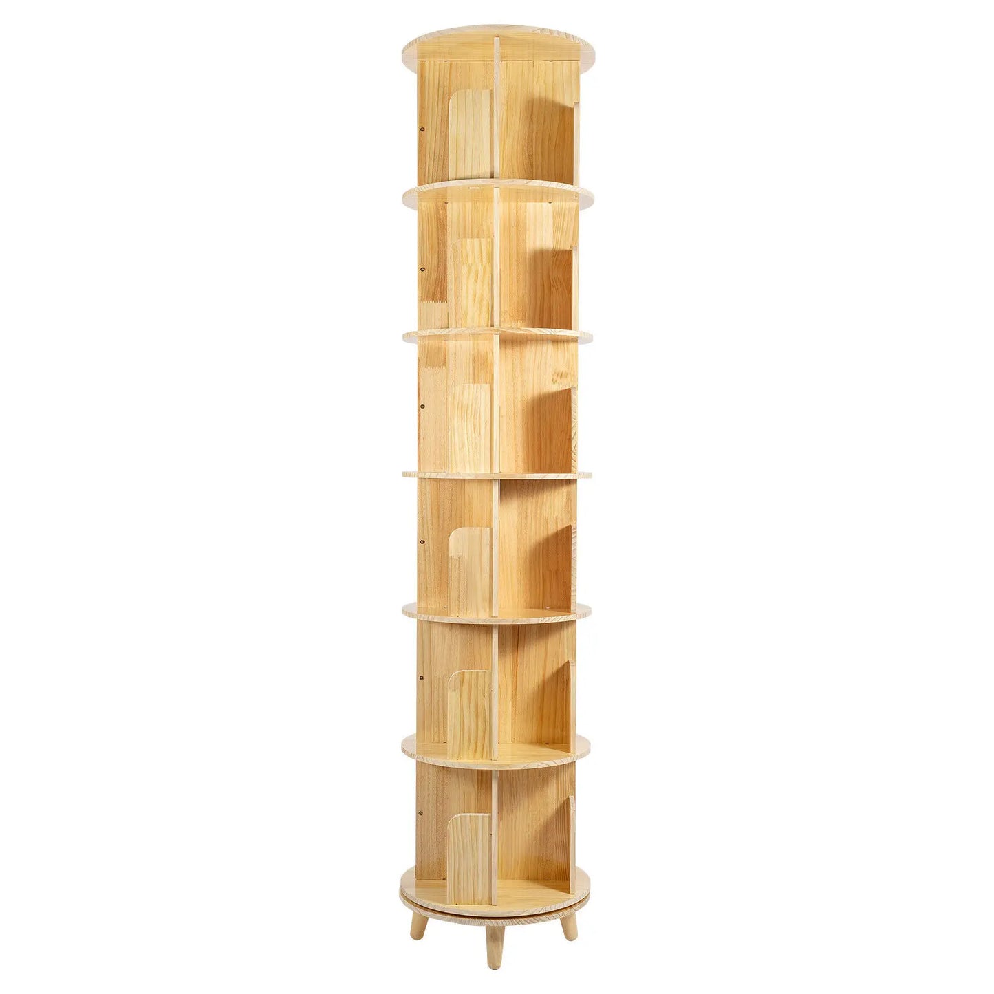 Rotating Pine Wood Bookshelf With Ample Storage For Home