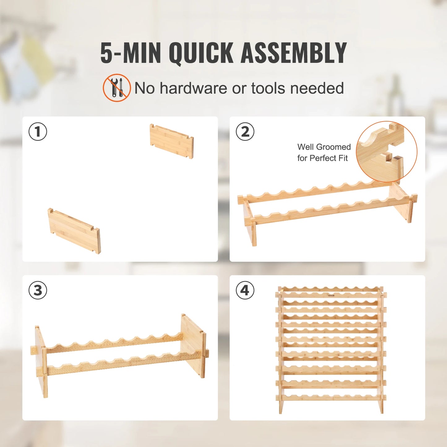 SucceBuy Bamboo Free Standing Stackable Modular Wine Storage Rack