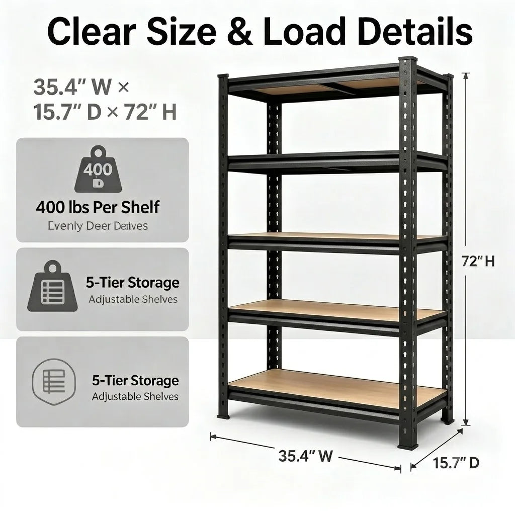 Adjustable Five Tier Metal Utility Shelving Rack For Garage Storage
