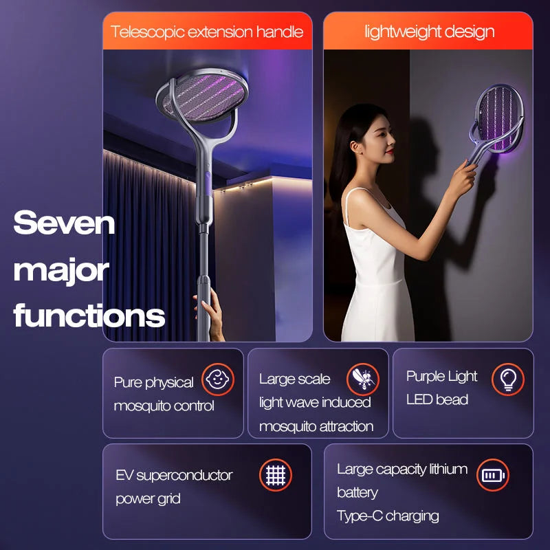 USB Rechargeable Electric Mosquito Swatter With LED Lure Lamp