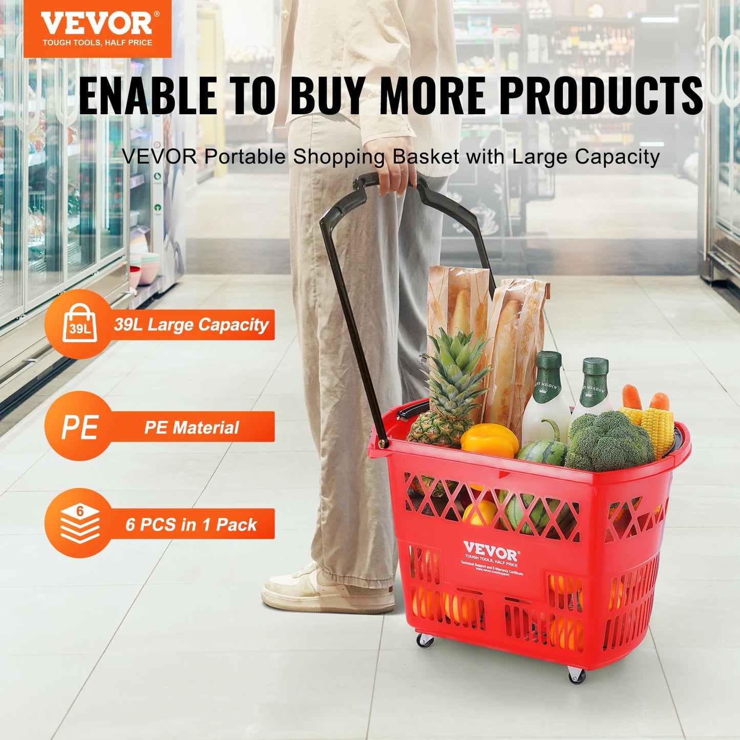 Portable Six Piece Rolling Shopping Carts With Smooth Wheels