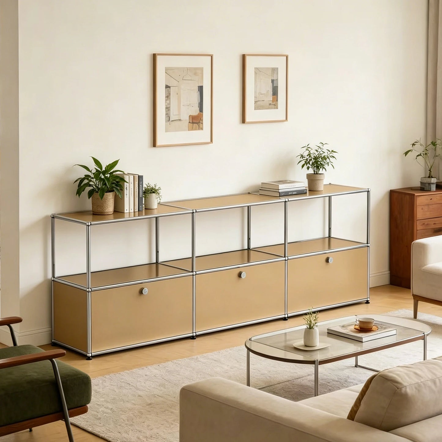 Modern Metal Frame Storage Cabinet For Living Room And Entryway