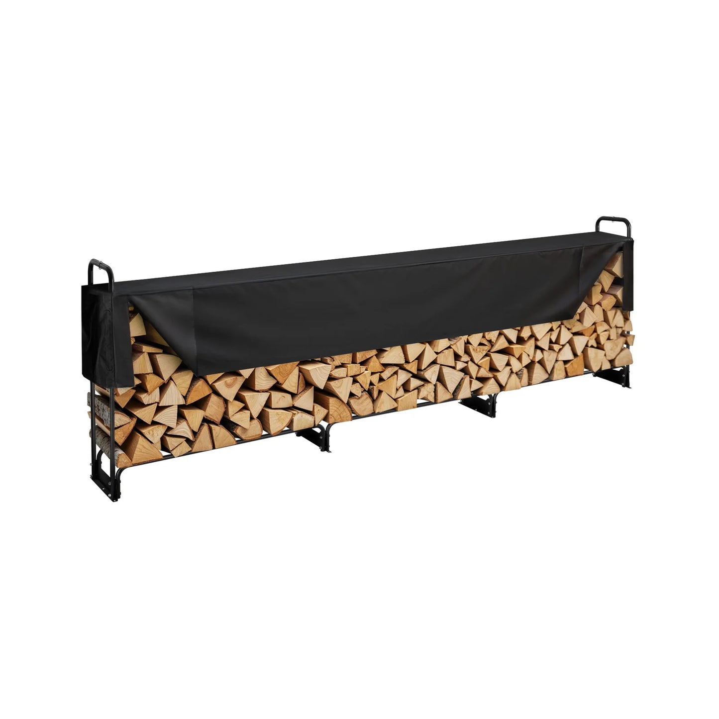 SucceBuy Outdoor Firewood Storage Rack With Waterproof Cover