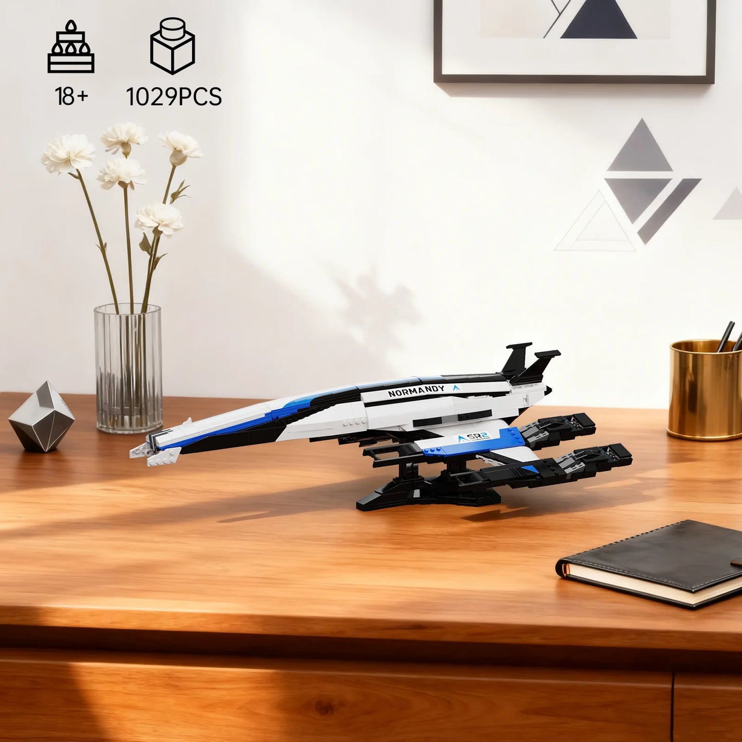BuildMoc Normandy SR-2 Spaceship Building Blocks With Display Stand