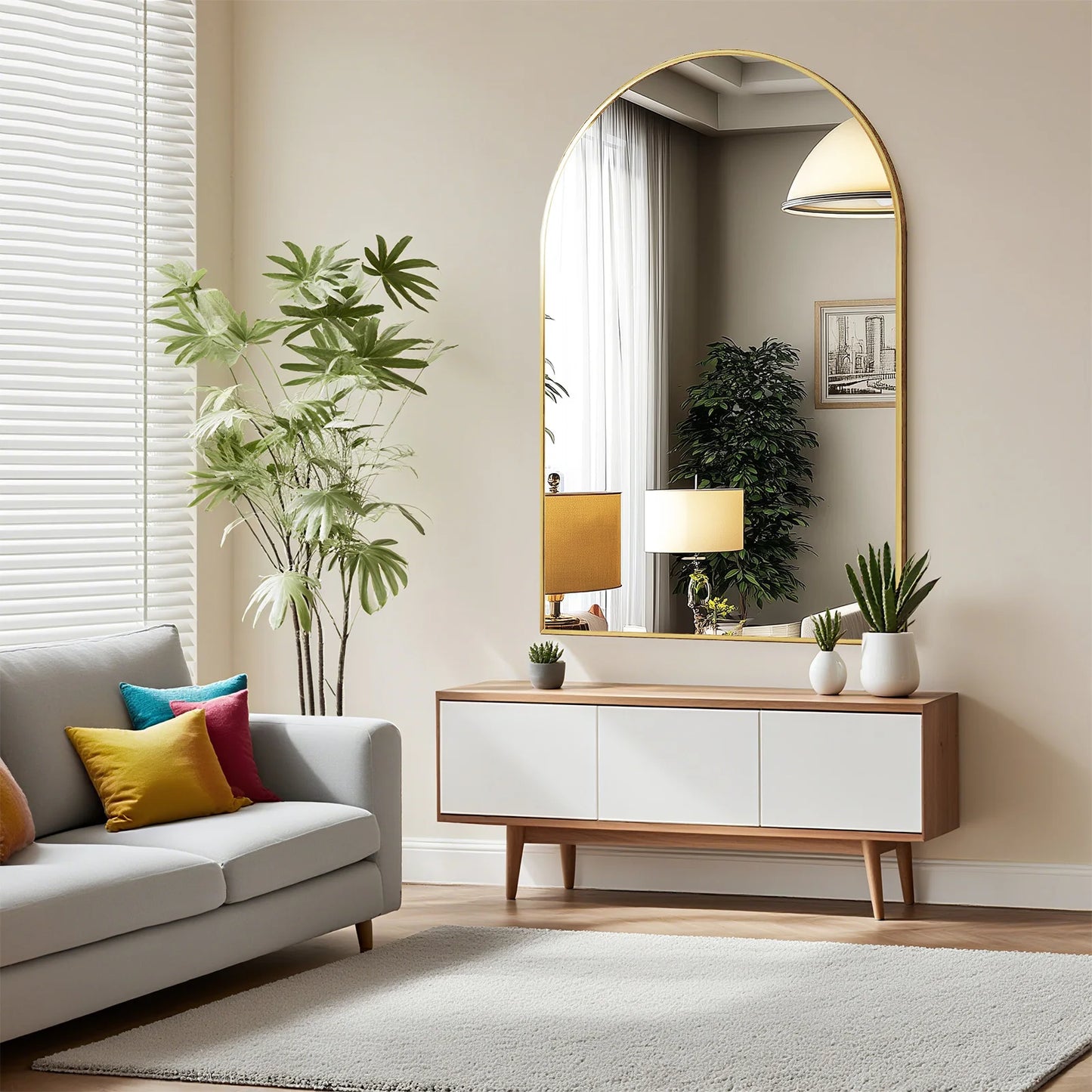 JHK Modern Arched Metal Framed Wall Mirror For Home Decor