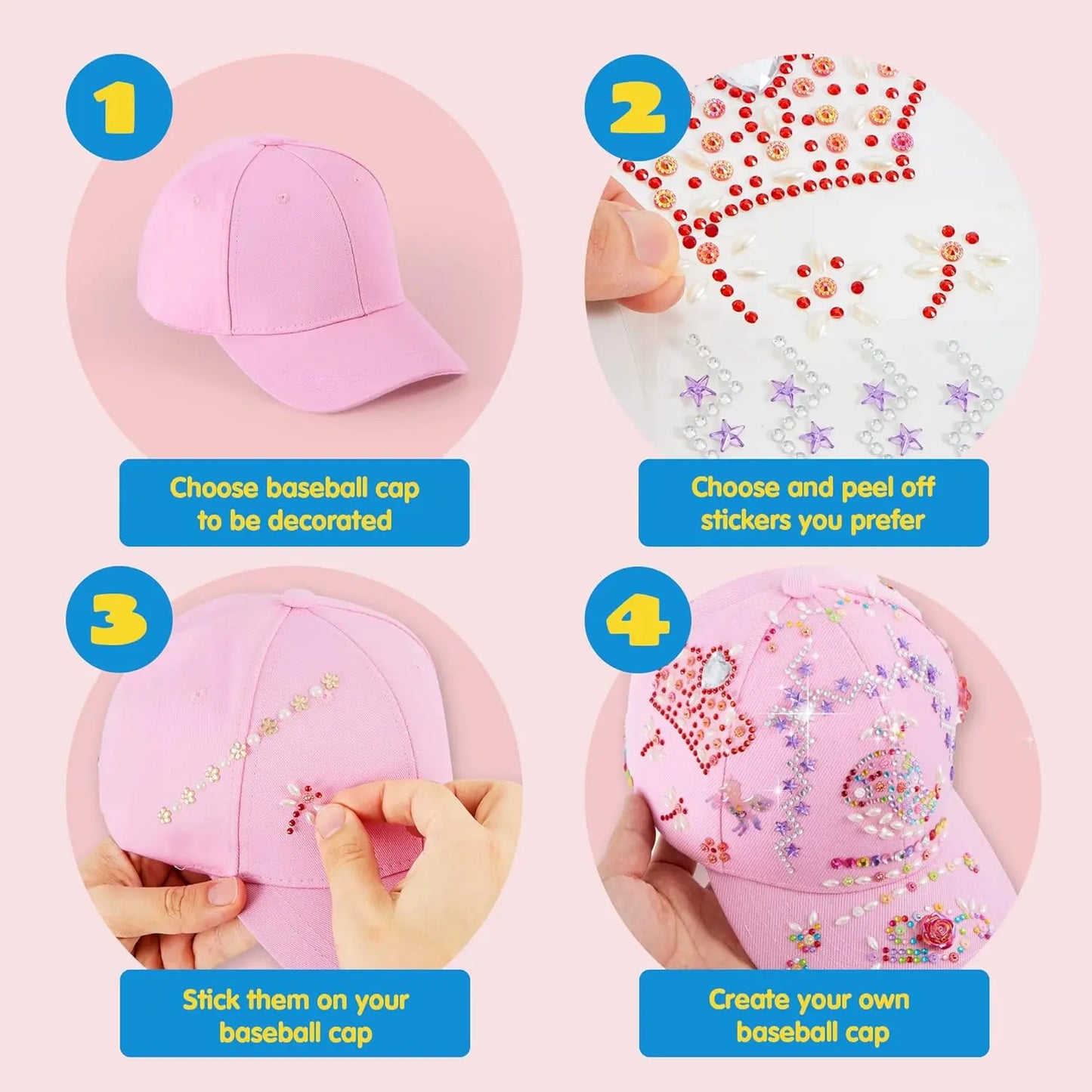 Joyfy DIY Baseball Cap With Gem Stickers And Glitter Kit