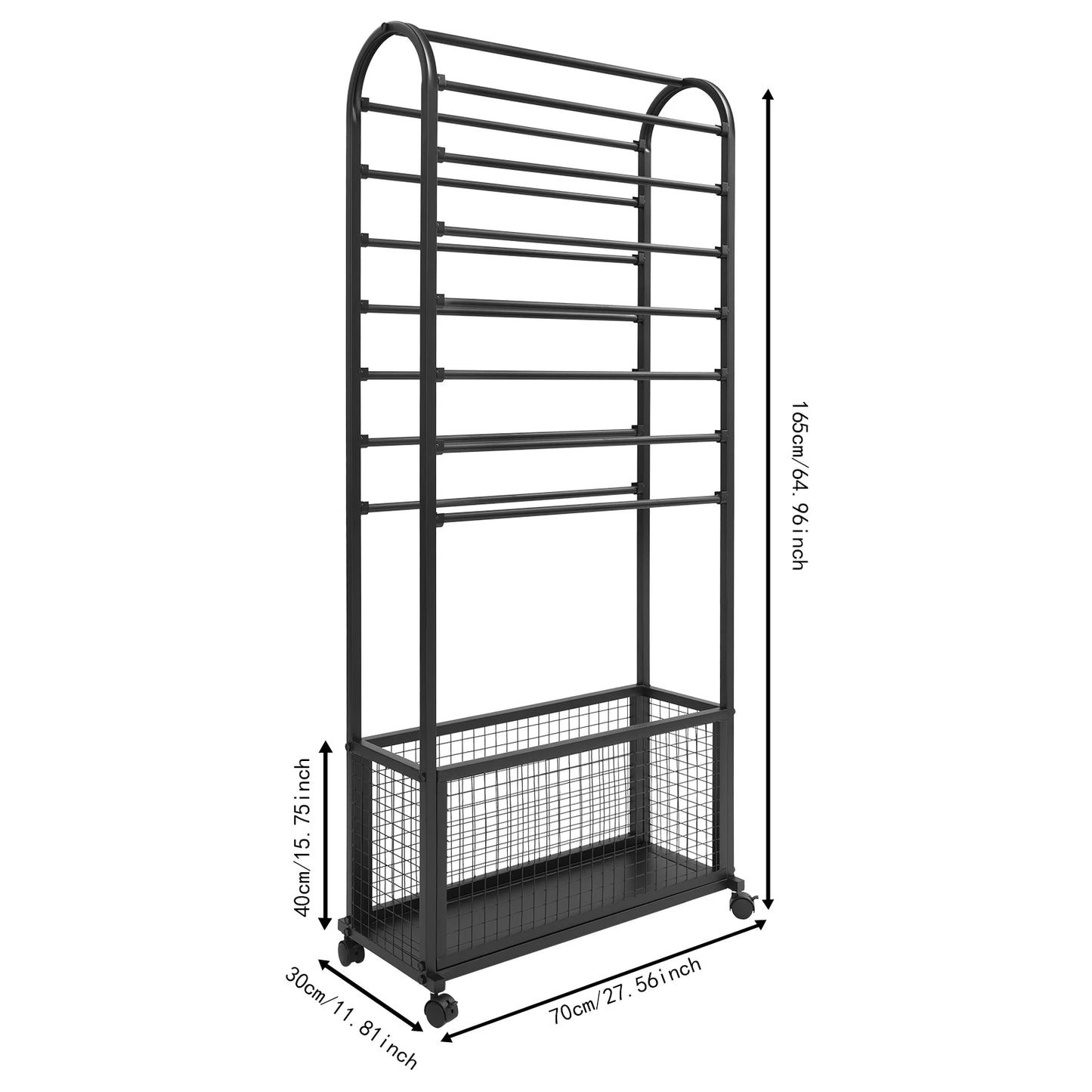 Iron Multi-Rod Rolling Ribbon Holder Organizer Rack With Storage Basket