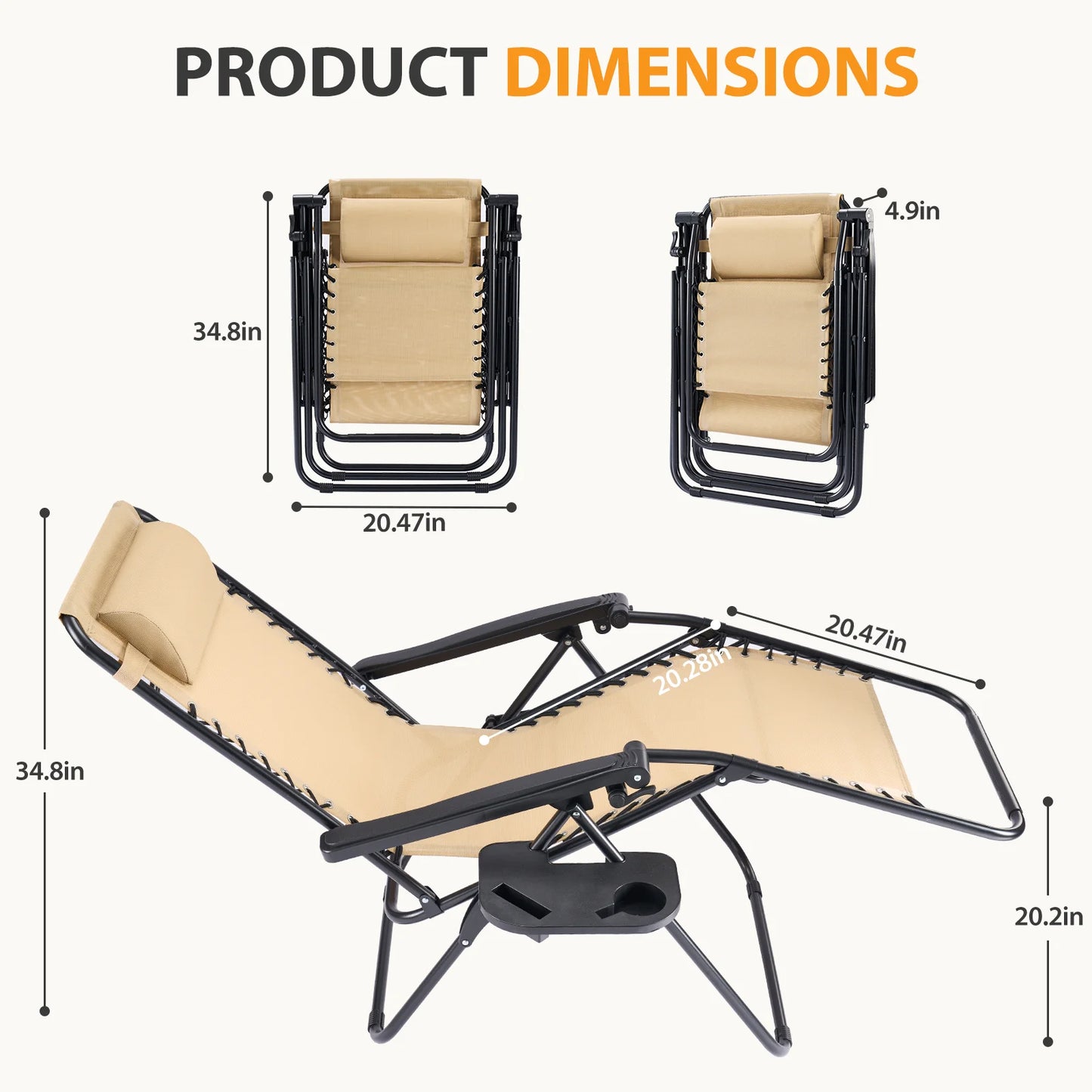 JHK Zero Gravity Outdoor Folding Recliner With Cup Holder