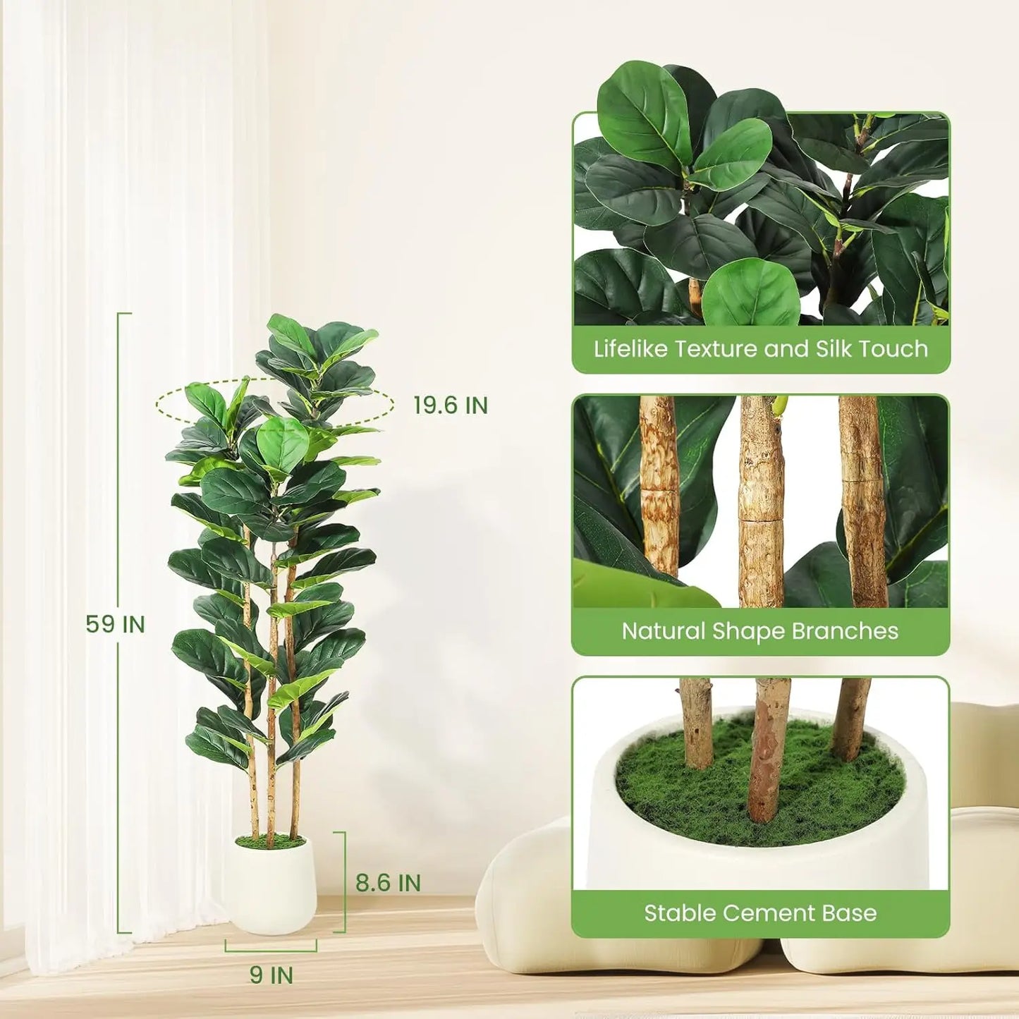 HiMiss Artificial Fiddle Leaf Fig Tree With Decorative Pot