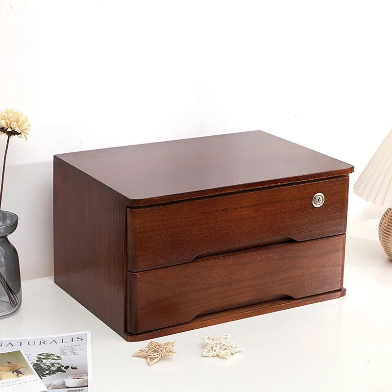 Wooden Desktop Storage Drawer Organizer With Lockable Drawers