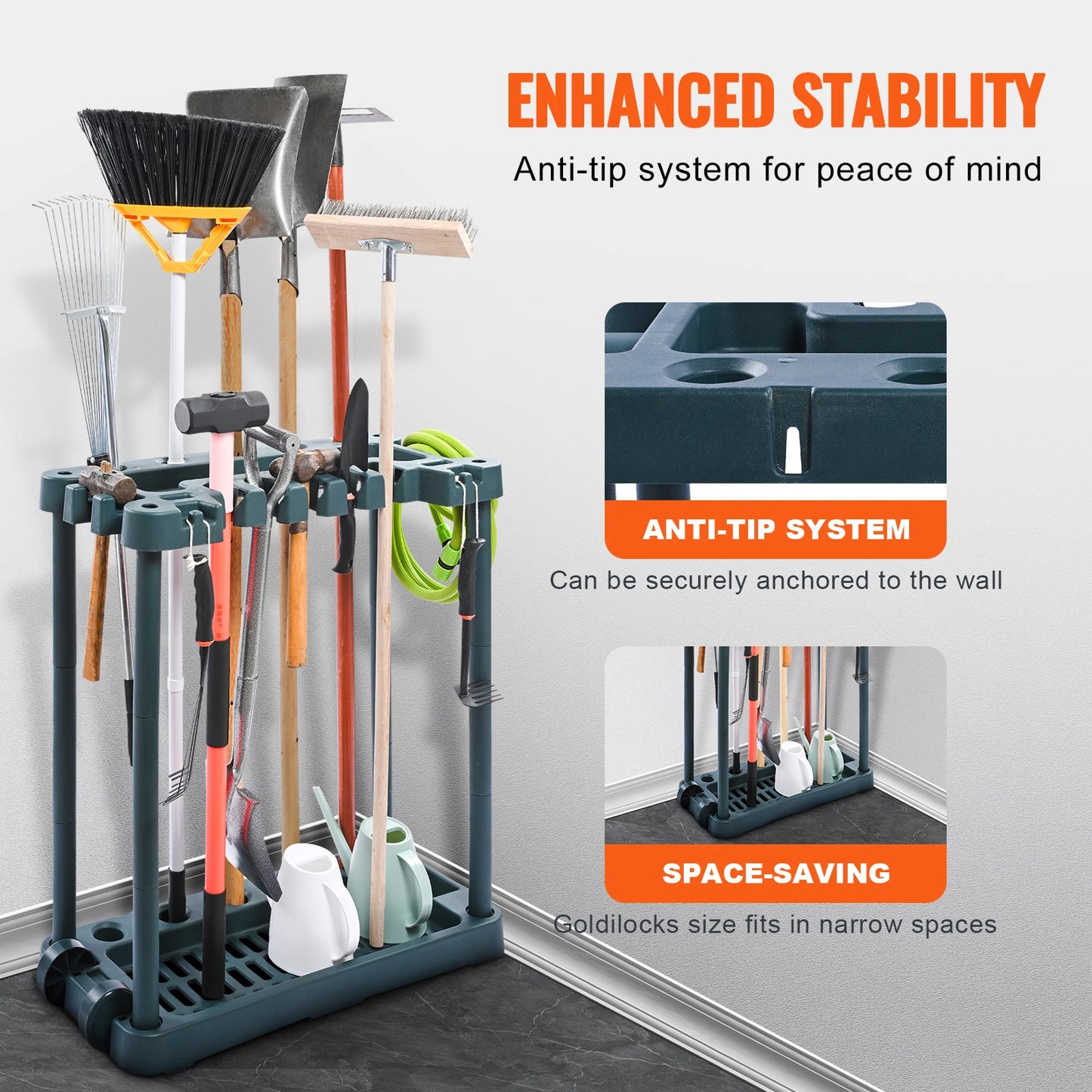 SucceBuy 10 Slots Garden Tool Tower Rack Garage Storage Organizer