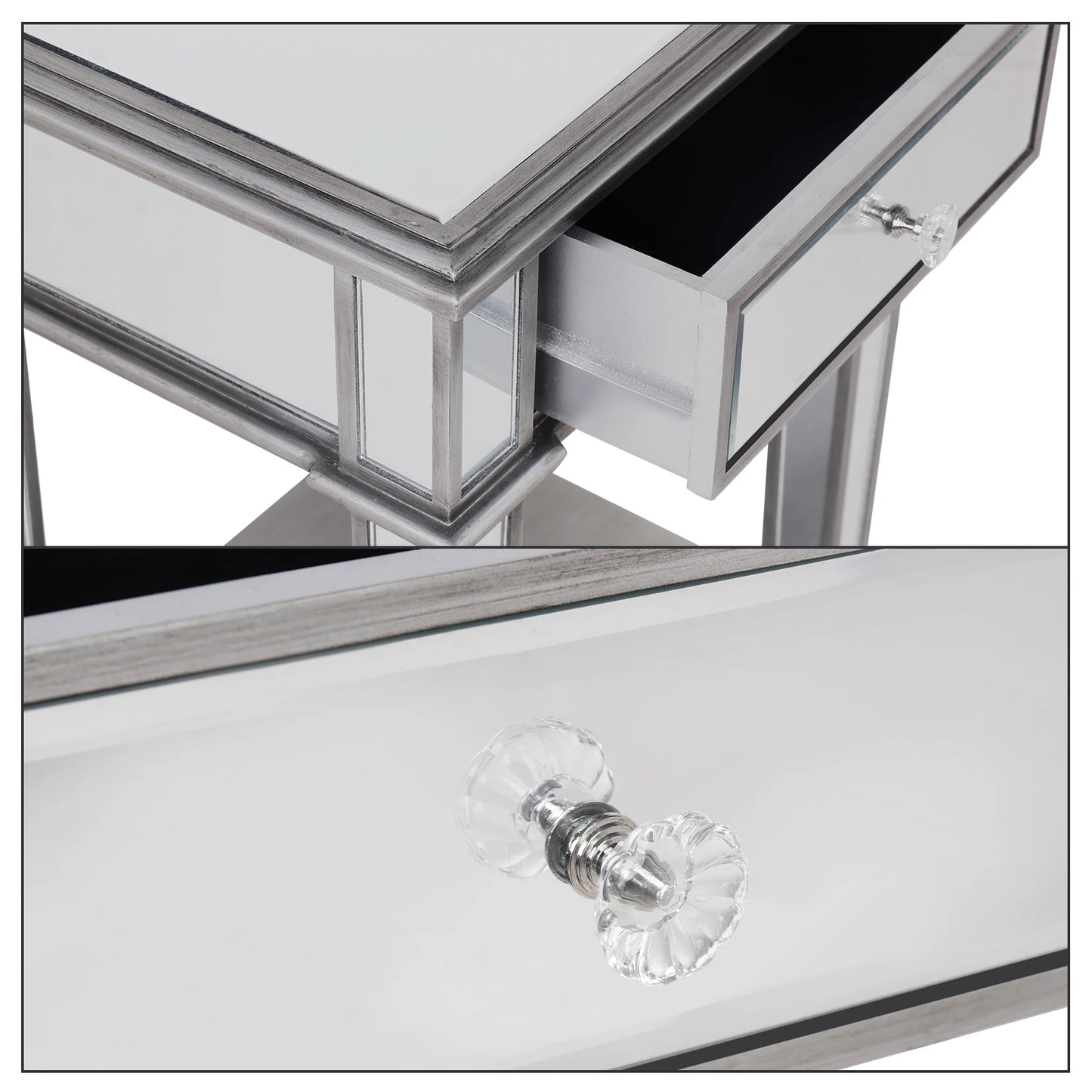 Modern Two Tier Mirrored End Table With Storage Drawer