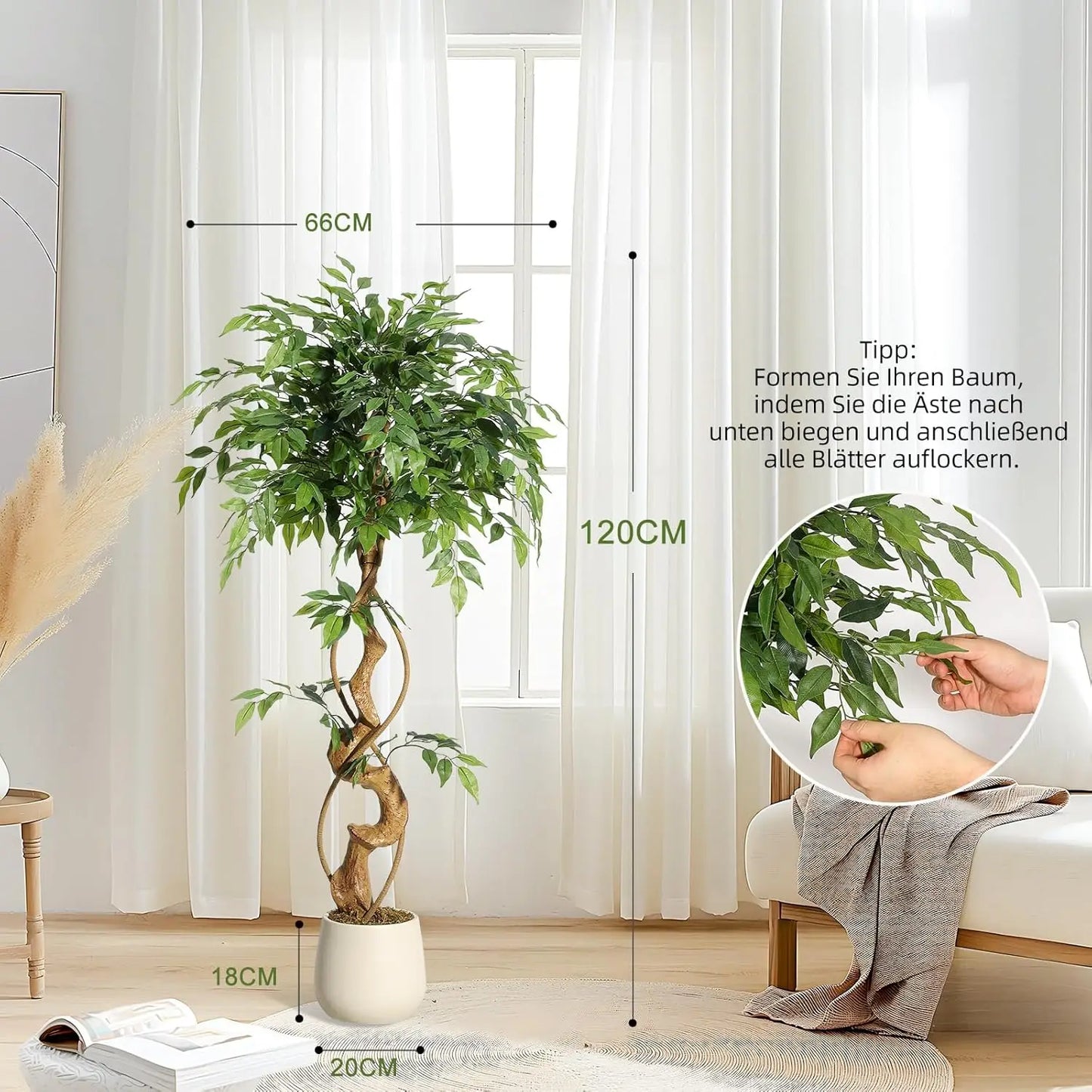 Artificial Ficus Tree Weeping Fig Plant with Planter Home Decor