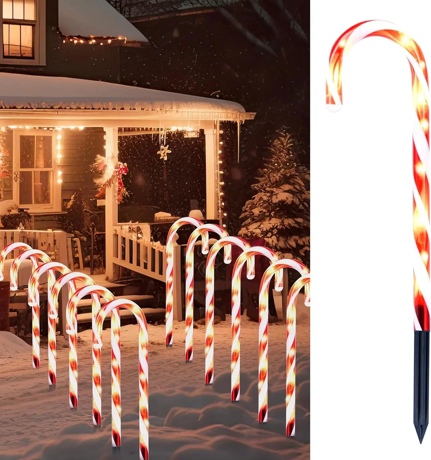 Joyfy Set Of Twelve Pre Lit Candy Cane Pathway Lights
