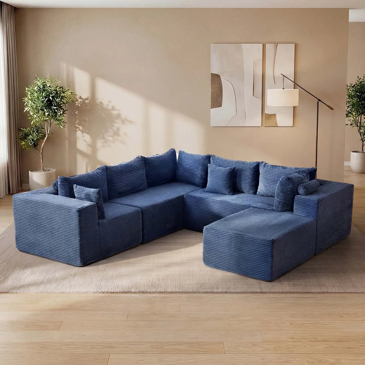Redlife Contemporary Modular Sectional Sofa With Ottoman