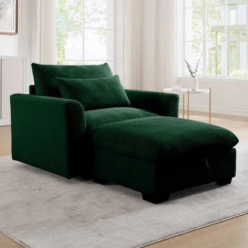 Modern Green Corduroy Modular Sofa With Storage Ottoman For Living Room
