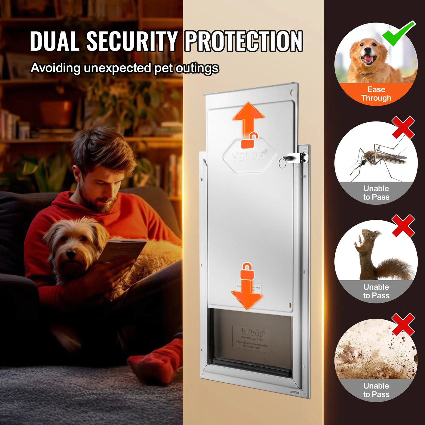 Interior Exterior Weatherproof Aluminum Pet Door With Secure Flap