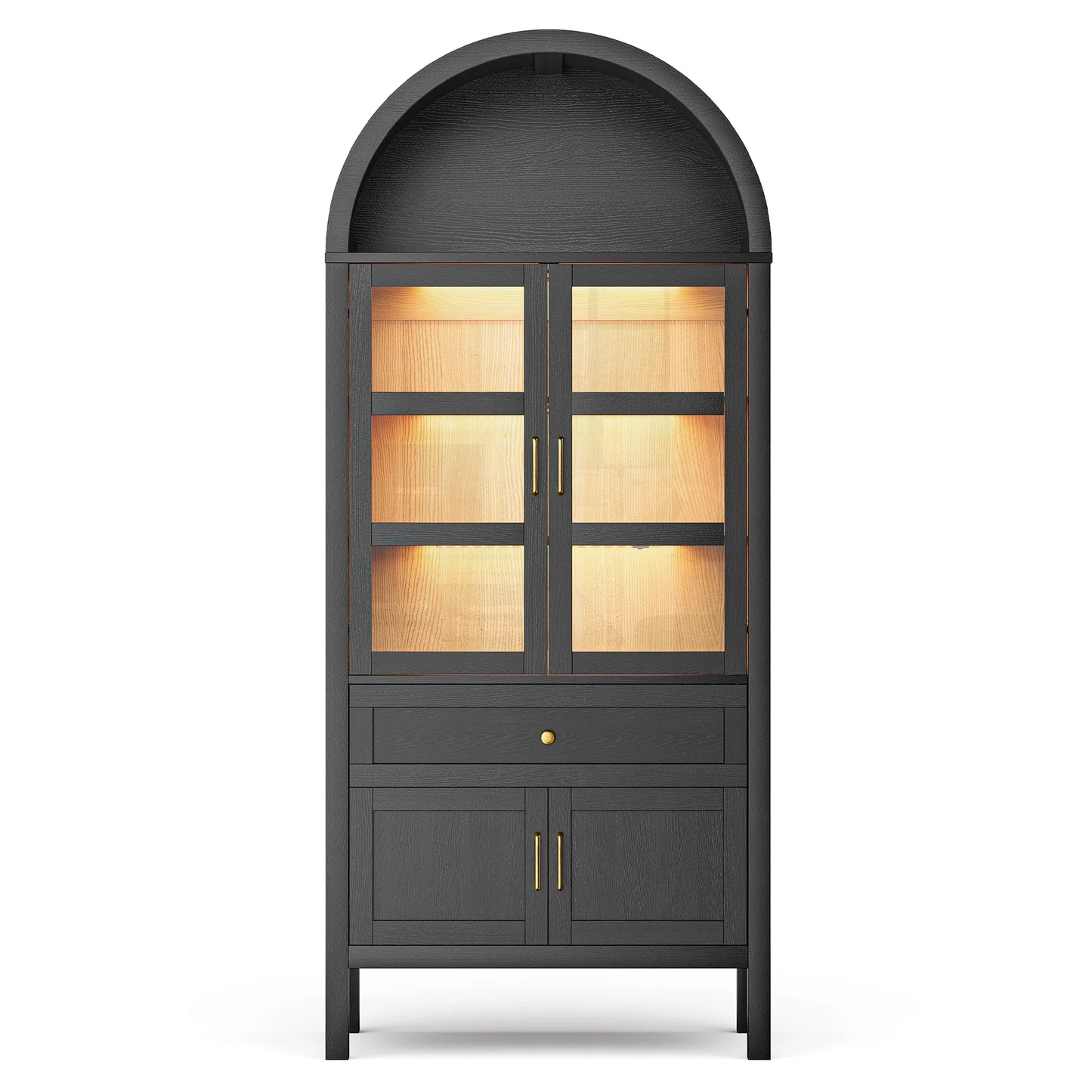 Cottinch Arched Wood Cabinet Featuring Led Lights And Adjustable Shelves