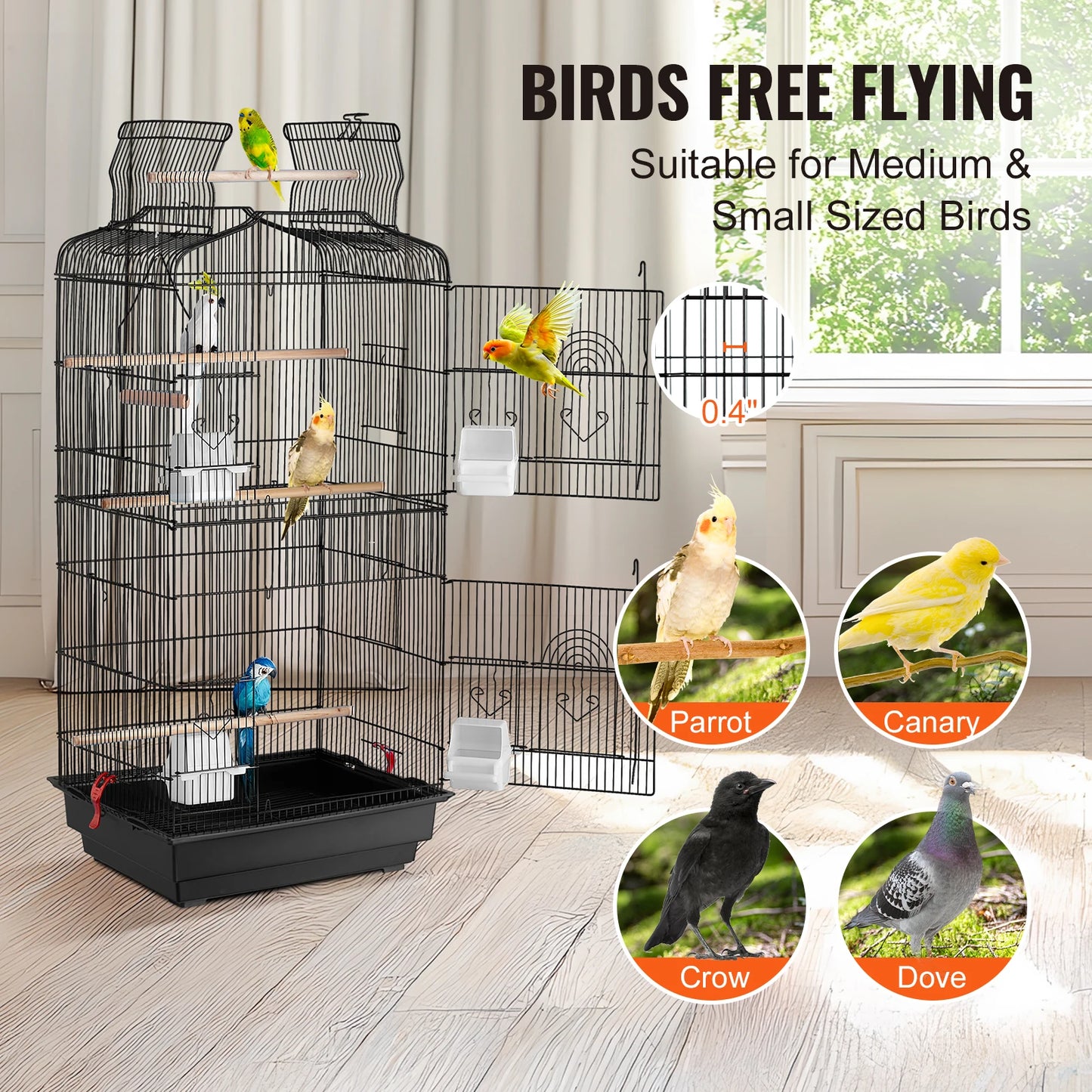 SucceBuy Travel Hanging Parrot Bird Cage with Swing and Perch