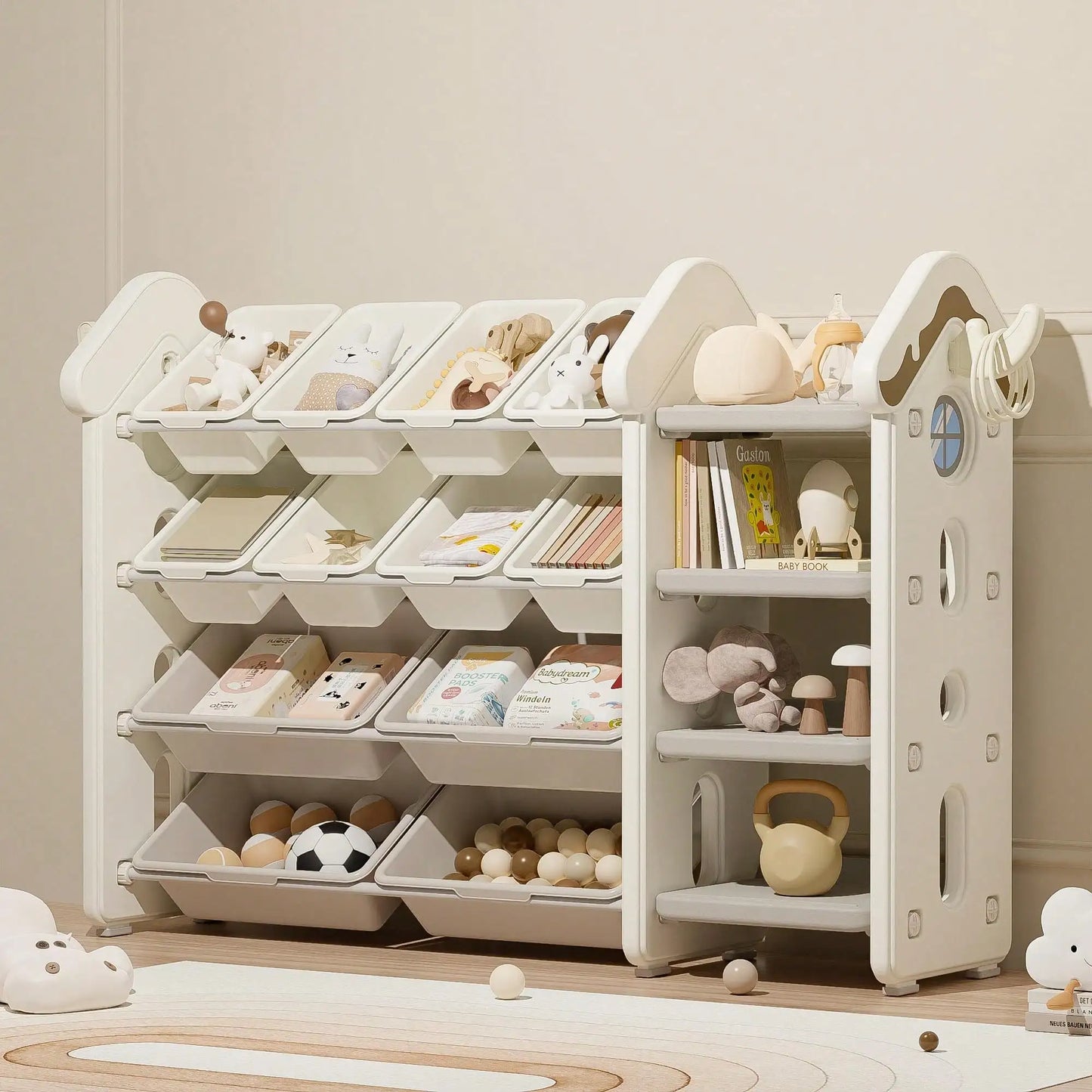 Toy Storage 10 Removable Bins 3 Tier Bookshelf Drawing Board