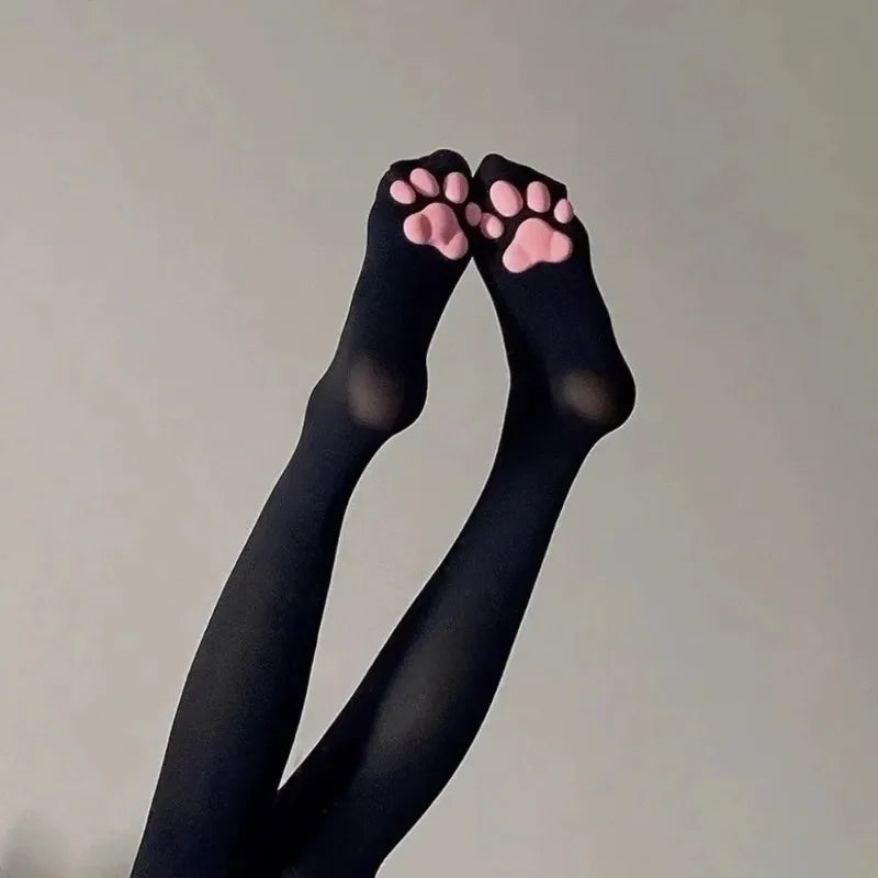 Premium Elastic Thigh High Stockings With Cute Paw Detail Pattern