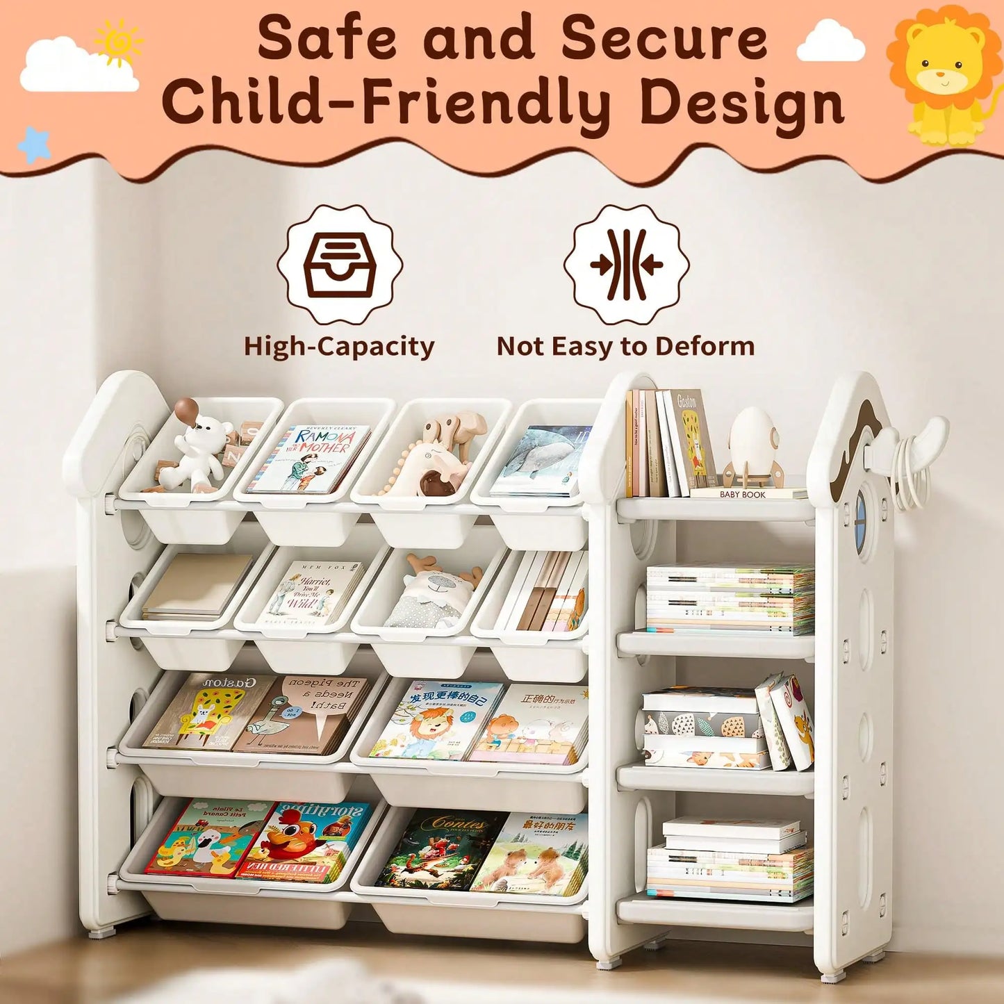 Toy Storage 10 Removable Bins 3 Tier Bookshelf Drawing Board