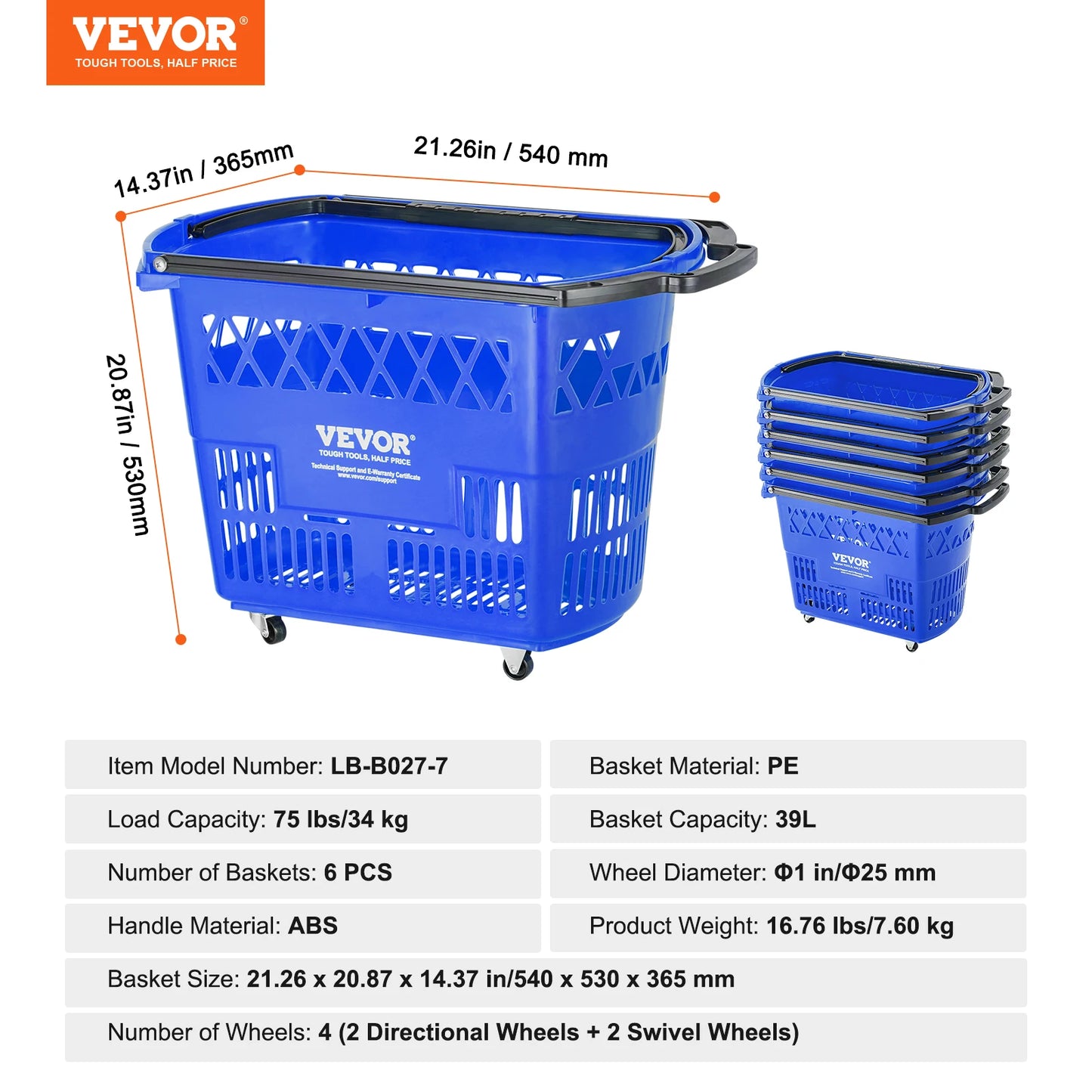 Portable Six Piece Rolling Shopping Carts With Smooth Wheels