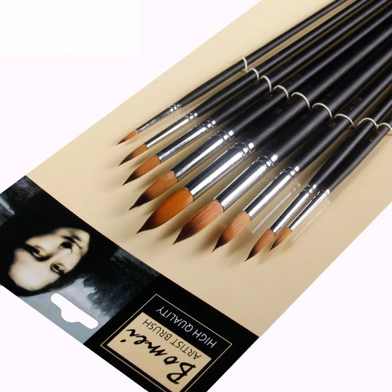 Professional Round Watercolor Paint Brushes Wood Handle Nylon Bristles