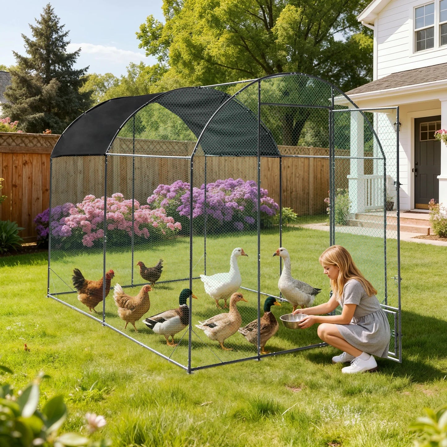 Bingopaw Metal Chicken Coop with Netting for Outdoor Walk-in Enclosure