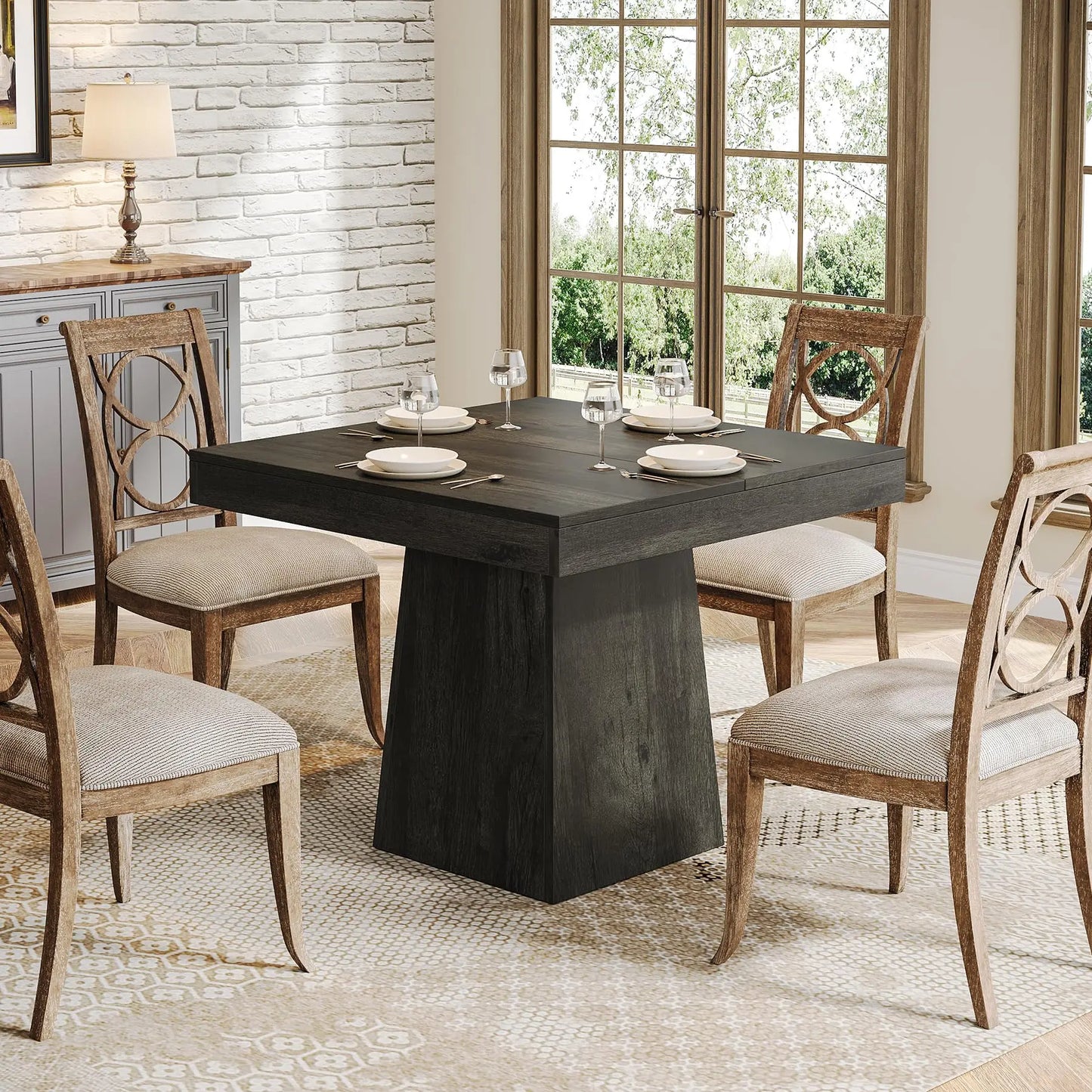 Tribesigns Square Wood Dining Table With Sturdy Pedestal Base