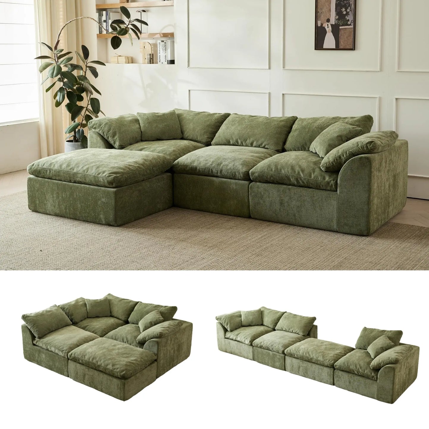 Yeflixvrau Modern Cloud L Shaped Sectional Sofa With Ottoman