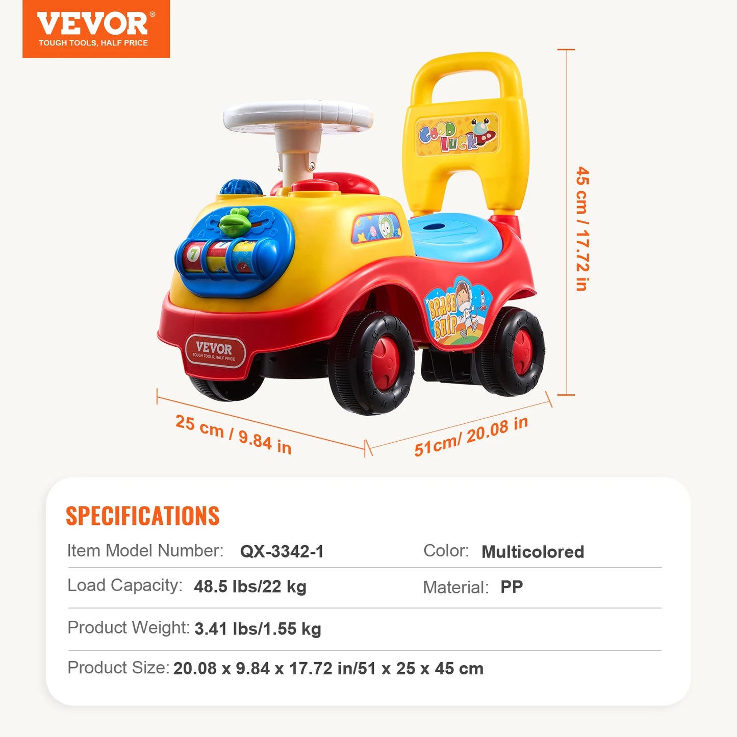 SucceBuy Toddler Ride On Push Car With Music Steering Wheel