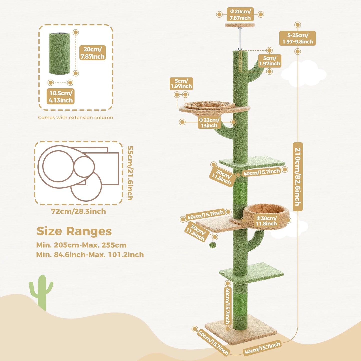 PEQULTI Cactus Cat Tower With Sisal Scratching Post And Hammock