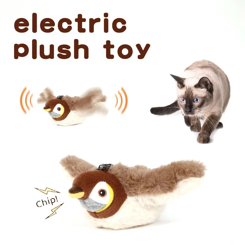 Interactive Touch Activated Chirping Flapping Bird Plush Cat And Dog Toy