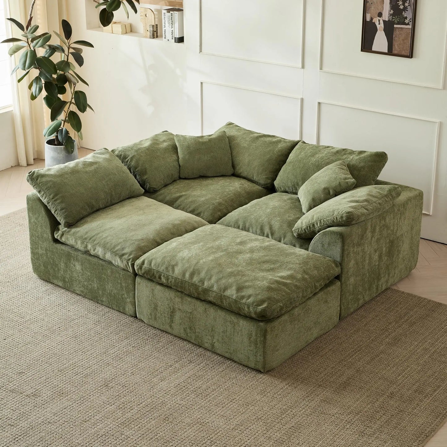 Yeflixvrau Modern Cloud L Shaped Sectional Sofa With Ottoman